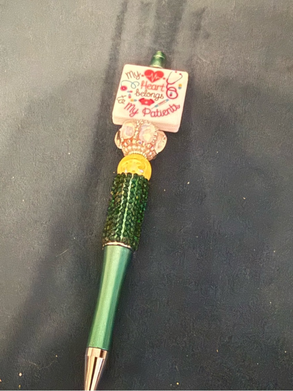 RESERVED FOR ALMA Amazon Green Bejeweled Novelty Pen with Decorative Top